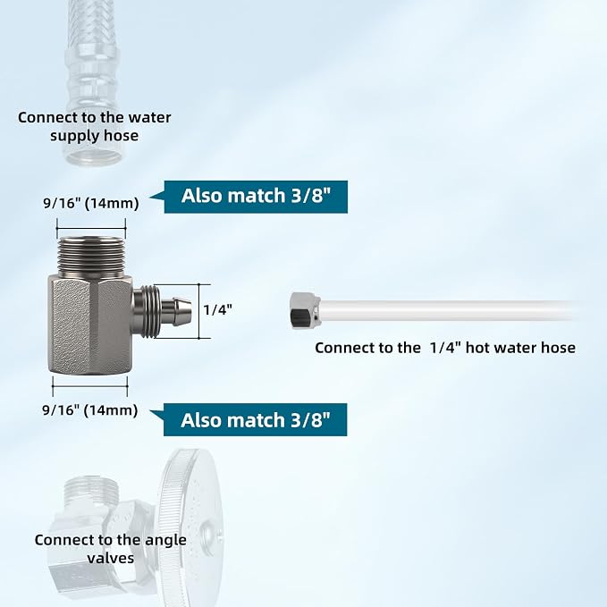 Hibbent 117 Inch Hot Water Bidet Hose Replacement with Metal 9/16''-9/16''-1/4'' or 3/8''-3/8''-1/4'' Bidet T-Adapter, 3-Way Tee Connector for Toilet Bidet Attachment