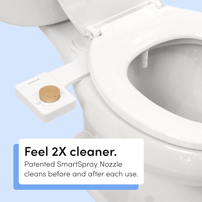 TUSHY Fresh Ultra-Slim Starter Bidet Attachment, Bamboo | Non-Electric, Cool Water Rear Wash, Adjustable Pressure, Self-Cleaning, Fits Elongated and Round Toilets, 10 Minute Install