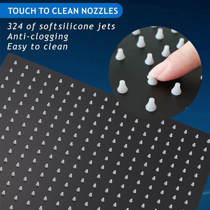 Voolan Oversize Rain Shower Head - High Flow Square Rainfall Showerhead - Waterfall Full Body Coverage - Universal Ceiling or Wall Mount (16 Inch, Matte Black)