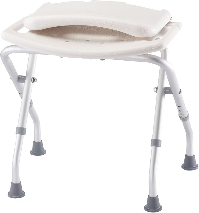 Folding Bath Seat with Back Support, Portable Shower Bench, White | White