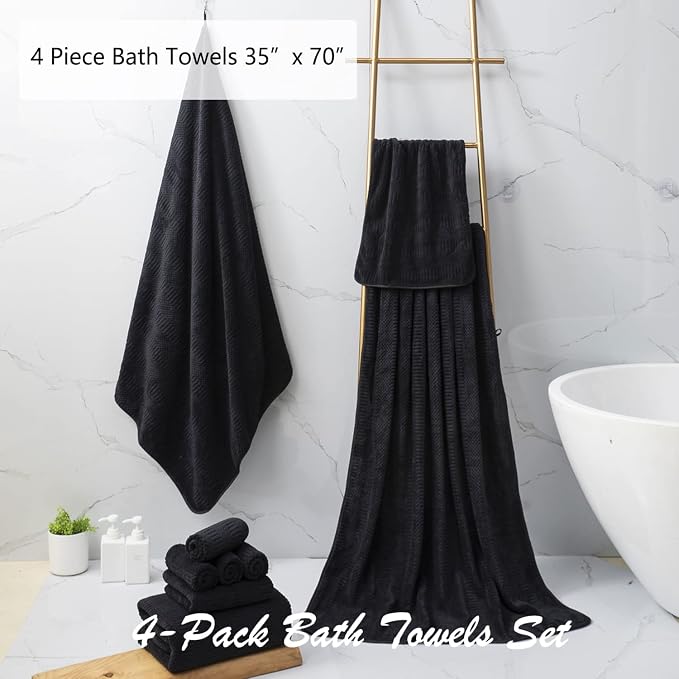 4 Pcs Black Large Bath Sheets 35"x70" Extra Large Bath Towels Oversized Jumbo Towel Set Soft Highly Absorbent Bathroom Towels Quick Dry Beach Chair Towels for Hotel and Spa
