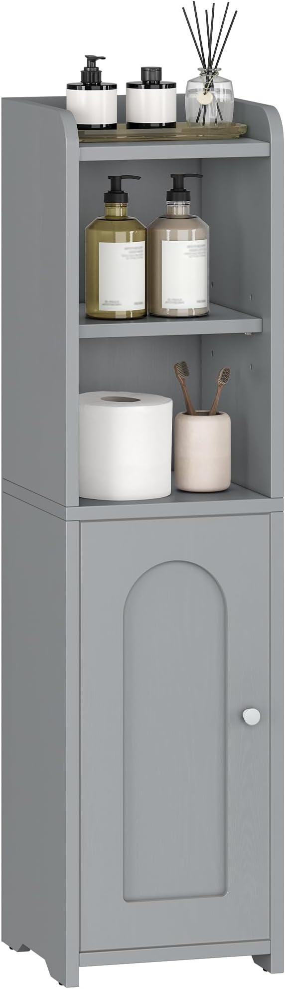 Hzuaneri Bathroom Storage Cabinet, Narrow Toilet Paper Cabinets with Doors | Small Corner Floor Cabinet with Doors and Adjustable Shelf, Bathroom Organizer for Small Spaces, Gray BC19721X