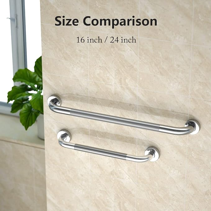Anti Slip Shower Grab Bar 24 Inch,Chrome Stainless Steel Bath Grab Bar | 2 Packs Knurled Bathroom Safety Rail, Shower Handrail Support, Handicap Elderly Balance Assist Handles-1.25" Diameter