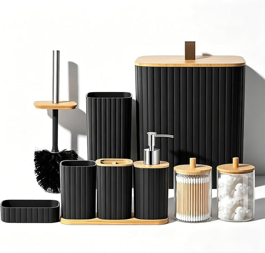 Bathroom Set - 9PCS Black Bathroom Accessories Set Toilet Brush Holder Set Soap Dispenser Decorative Countertop Bathroom Accessory Set with Trash Can Bathroom Decor Set for Home, Restroom