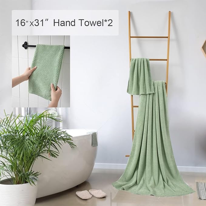 Hand Towels Set 2 Pack-16“x31”,Ultra Soft Microfibers Bathroom Towel Set Highly Absorbent Quick Dry Luxury Premium Towel Lightweight Durable Hand Towel Collection for Hotel Spa Gym Kitchen,Green