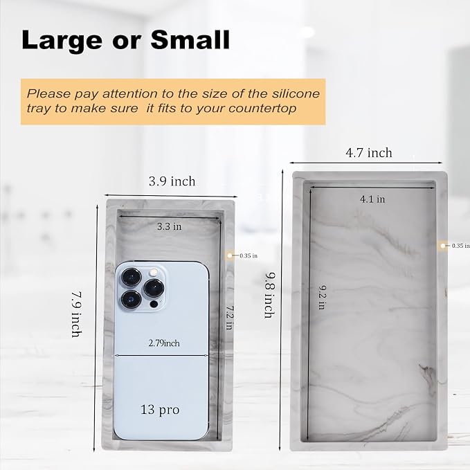 Silicone Bathroom Vanity Tray Dish Soap Holder Sink Organizer, Marble Grey | Small, Thickened Silicone, Easy to Clean, Waterproof, Non-Slip, for Countertop, Kitchen, Bedroom, Dresser
