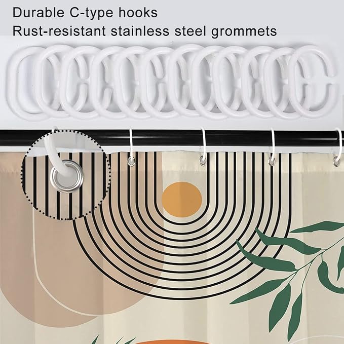 Mid Century Shower Curtain with Hook for Bathroom 72x84 Inch | Waterproof Abstract Orange and Beige Shower Curtain Set, Soft Bathroom Decor, Machine Washable