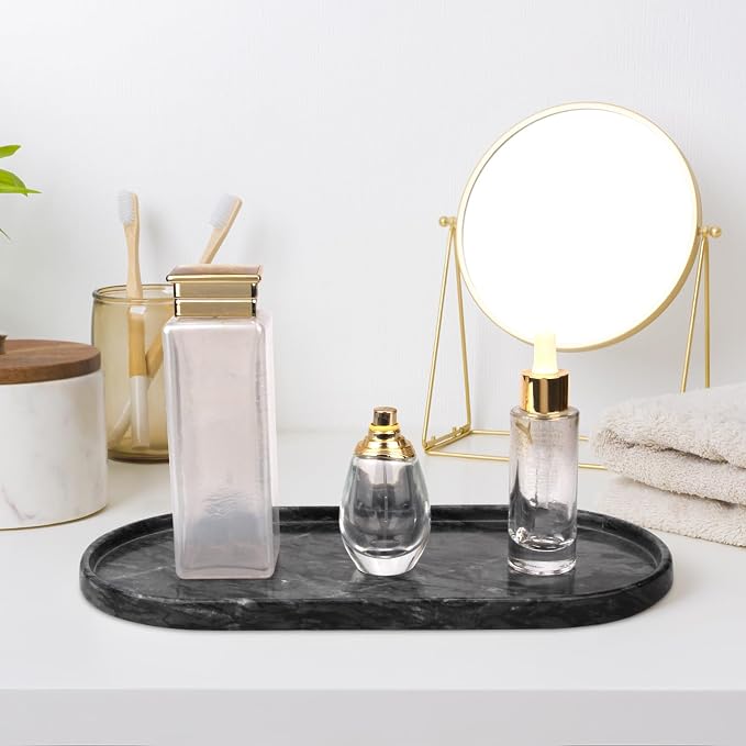 Oval Marble Bathroom Vanity Tray, Dark Grey, 12" x 6" x 0.8" | Natural Luxury Marble, Home Kitchen Bathroom Table Tray, Stone Decorative Countertop Tray, For Coffee Perfume Jewelry