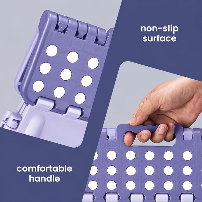 Foldable Step Stool for Adults 13 Inch, 300 lbs, Purple | Lightweight Stepping Stool with Handle and Non-Slip Surface, for Reaching Kitchen Cabinets, Bathroom Shelves and Closets