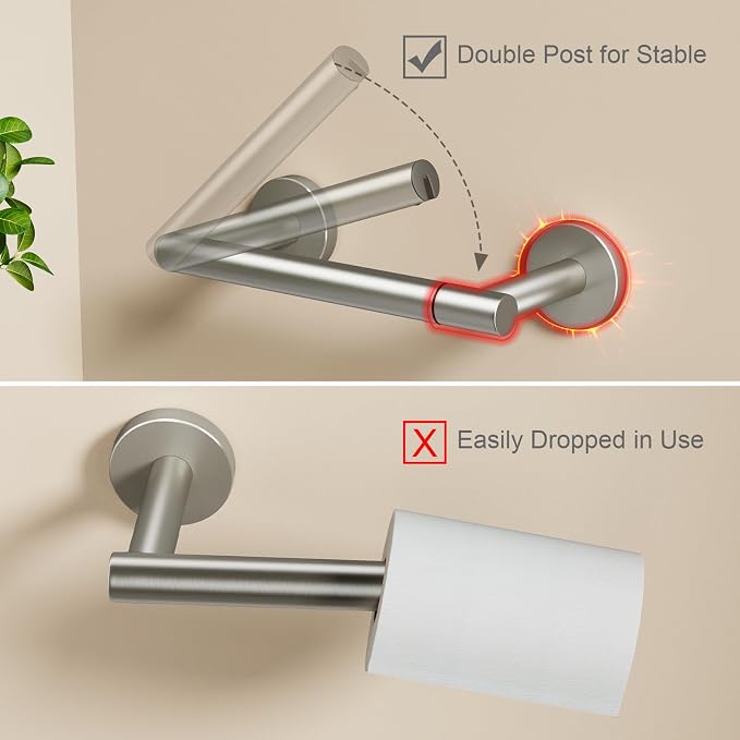 POKIM Brushed Nickel Toilet Paper Holder, Stainless Steel Double Post Pivoting Wall Mount Holder, Fits Mega Large/Jumbo Rolls, Commercial Bathroom Tissue Dispenser for Home & Commercial Use
