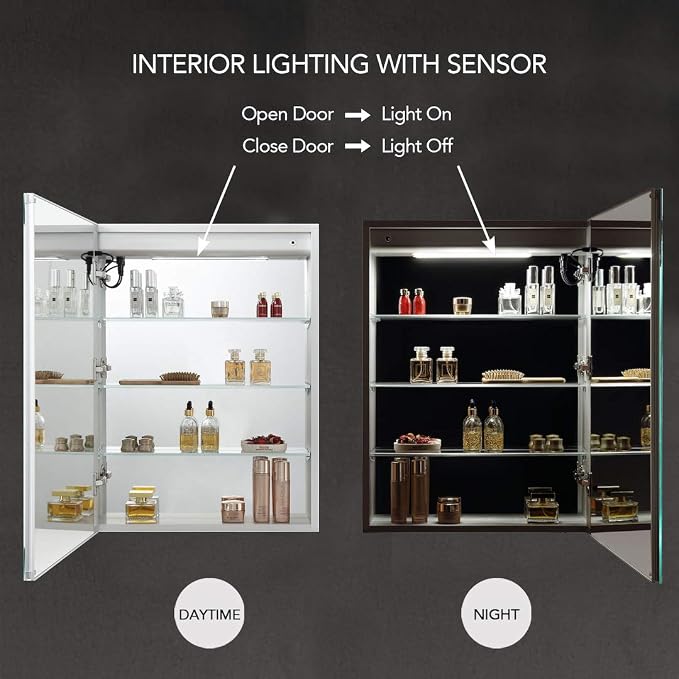 BLOSSOM Recessed or Surface LED Lighted Mirror Medicine Cabinet with Lights, LED Medicine Cabinet with Defogger (20x32/Right Hinge) | Bathroom Storage Cabinet, Medicine Cabinets Organizer, Vanity Mirror with Storage, Recessed/Surface Mount, Adjustable ...