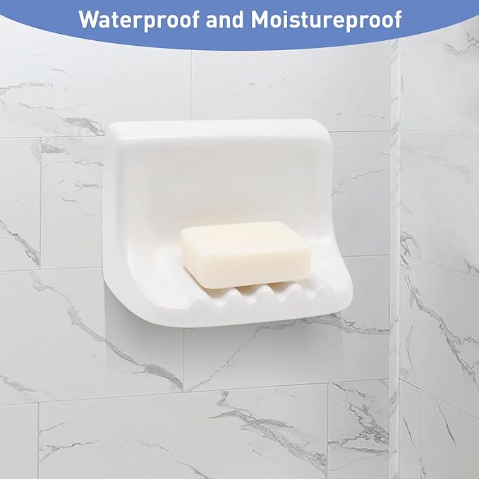 White Vintage Wall Mounted Ceramic Soap Dish Holder Bathroom Shower Wall | Retro Ceramic Porcelain Soap Dish Holder Tray for Home Bathtub Bathroom Sink Shower Wall Easy to Clean Keep Soap Dish Dry