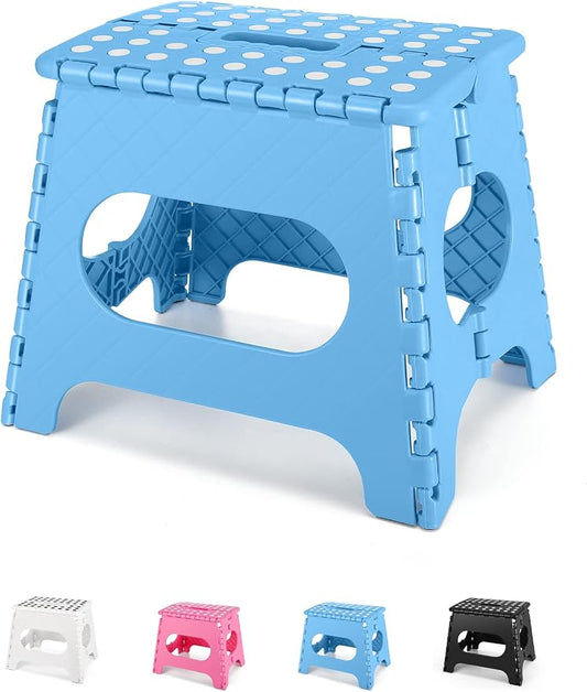 Dyforce Kids Step Stool 11 Inch, 300lbs Folding Step Stool for Adults | Toddler Step stool Light Blue,Anti-slip Heavy Duty with Carry Handle, Lightweight Foldable Stool for Bathroom Kitchen Bedroom