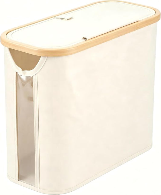 Oxford Fabric Toilet Paper Storage Basket with Lid, Free‑Standing Organizer Basket for Toilet Paper for RV Bathroom (Beige)
