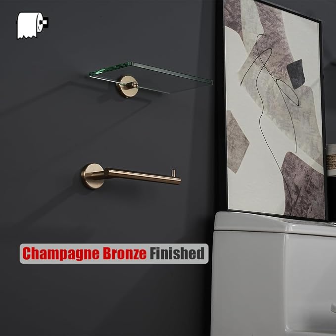 JQK Champagne Bronze Toilet Paper Holder, 5 Inch Tissue Paper Dispenser for Bathroom, 304 Stainless Steel Thick 0.8mm Wall Mount 2 Pack, TPH100-CB-P2