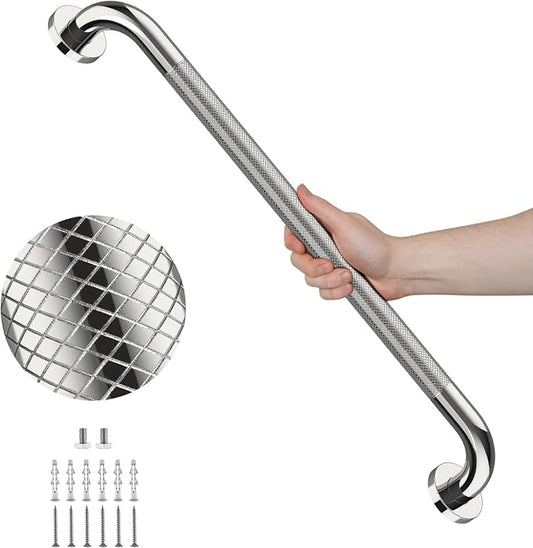Anti Slip Shower Grab Bar 36 Inch,Chrome Stainless Steel Bath Grab Bar | Knurled Bathroom Safety Rail, Shower Handrail Support, Handicap Elderly Balance Assist Handles-1.25" Diameter