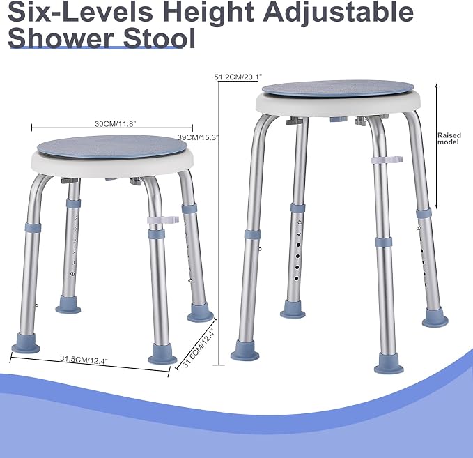 Shower Stool Chair for Inside Shower,360° Swivel,Light Blue,300LBS | 6-Level Adjustable Height Bath Chair,Shower Seat Stool for Bathroom,Upgrade Small Corner Stool for Seniors