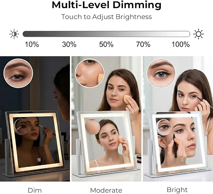 12" x 16" Vanity Mirror with Light, Lighted Makeup Mirror | 3 Color Lighting and Stepless Dimming, Plug-in Required, Memory, Easy Installion, Smart Touch, White