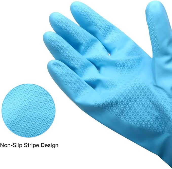 Alimat PluS Kitchen Gloves Latex Free, Cotton Flock Liner, 4 Pairs, Medium | Reusable Dishwashing Gloves with Non Slip Embossed Texture, Waterproof Cleaning Gloves for Laundry, Gardening