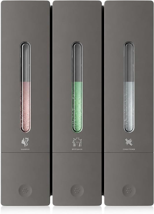 Shampoo and Conditioner Dispenser - Wall-Mounted 3-Chamber Shower Soap Dispenser, No-Drill, 1200ML Capacity, for Bathroom & Hotel
