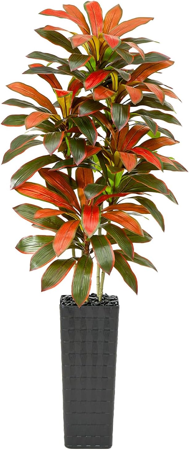 Artificial Red Dracaena Tree Indoor, 7FT Tall Fake Floor Plants with Black Planter & Pebbles, Faux Silk Yucca Tree for Home Office Living Room Bedroom Farmhouse Modern Outdoor Topiary Tree