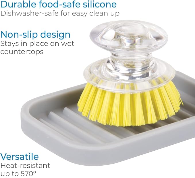 iDesign Silicone Soap Dish, Gray, Rectangular, 5" x 3.5" x 5" | Soap Saver, Kitchen Sponge Holder, The Lineo Collection