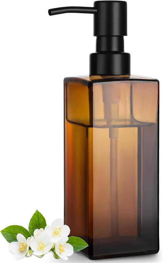 GMISUN Amber Glass Soap Dispenser, Hand Soap Dispenser with Stainless Steel Pump for Bathroom, 12 fl oz/350ml Refillable Dish Dispensers for Kitchen, Modern Liquid Lotion Bottles for Countertop