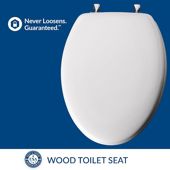 MAYFAIR 1844CP 000 Toilet Seat with Chrome Hinges will Never Come Loose, ELONGATE, White (Pack of 2)