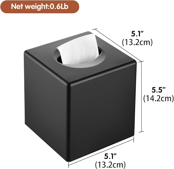 Y-in Hand Tissue Box Cover, Modern Decorative Square Facial Storage Tissue Box Holder, Home Accessories for Bathroom Vanity Countertops, Dressers, Night Stand, Parlors and Office - Matte Black