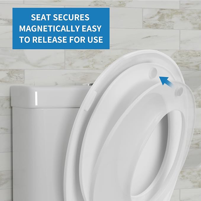 Hibbent Potty Training Toilet Seat, Built-in Magnetic Seat, Lid with Oval Cover, Never Loosen and Slow Close Convertible Toilet Seat for Kids, Adult and Child (White, Round)