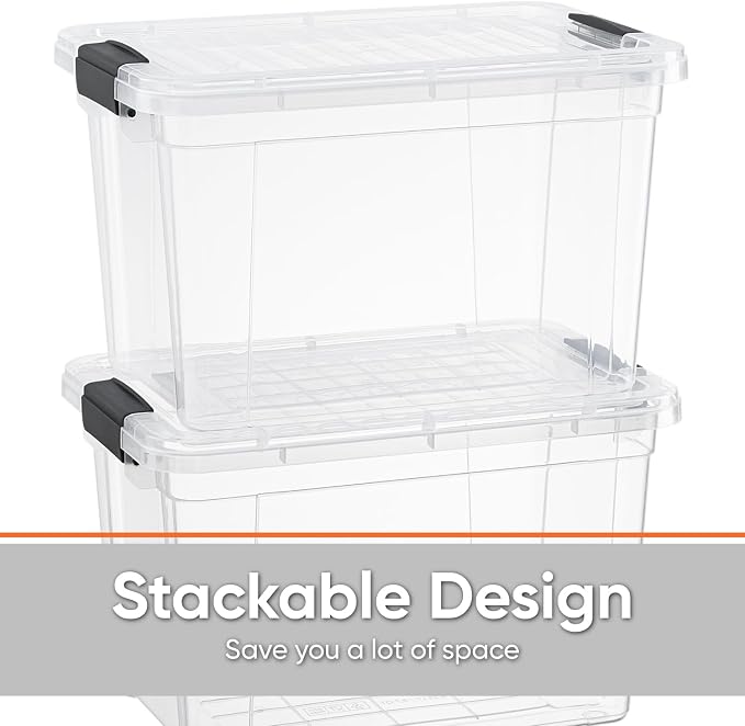 Superio Clear Storage Box with Lid, 49 Quart Plastic Container Bins for Organizing, Stackable Crates, BPA Free, Non Toxic, Odor Free, Organizers for Home, Office, School, and Dorm