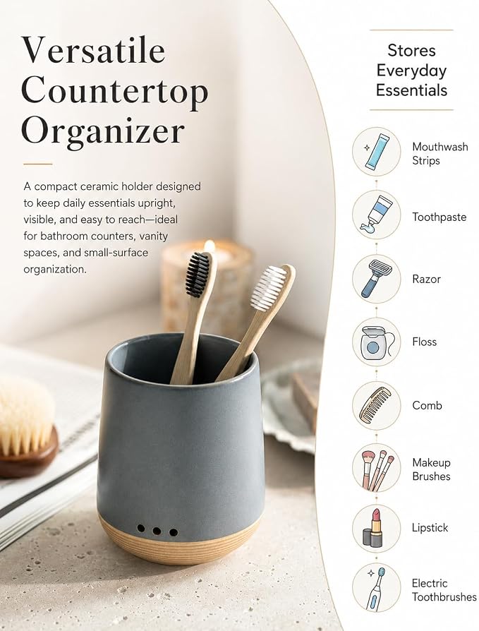 LYEOBOH Ceramic Toothbrush Holder, Toothbrush Storage,Tooth Brush Holders | Tooth Brush Holder for Bathroom, Single Toothbrush Cup with Drainage, Electric Toothbrush Storage for Home Decor, Blue