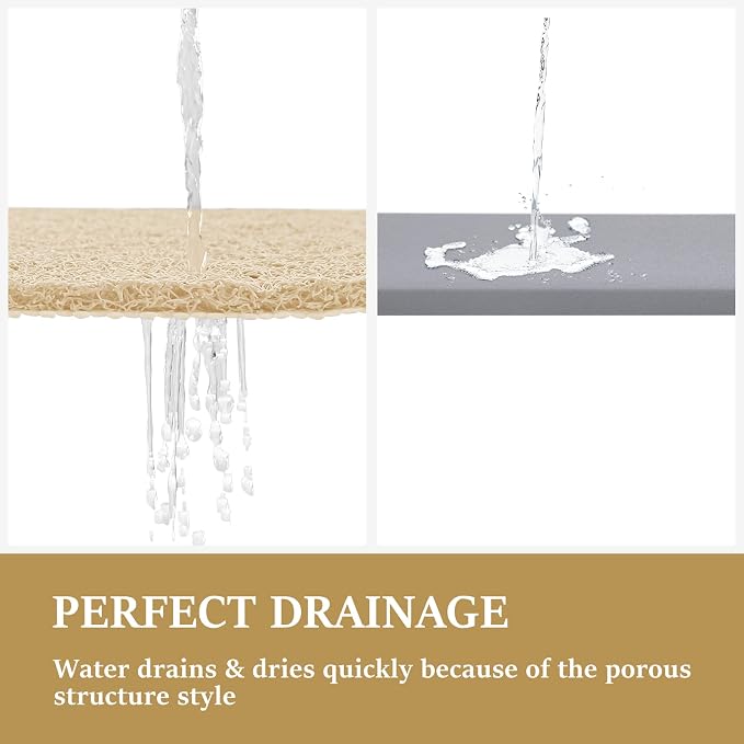 LuxStep Shower Mat Bathtub Mat,Non-Slip Bath Mat with Drain, Quick Drying | 32x16 inch, PVC Loofah Bathmat for Tub,Shower,Bathroom,Khaki