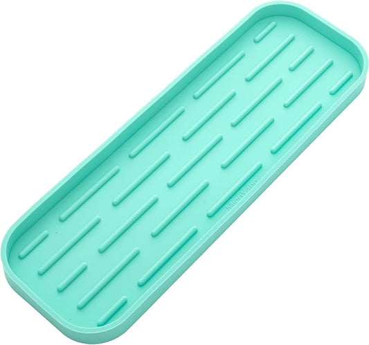 MicoYang Silicone Kitchen Sink Organizer Tray for Multiple Usage,Eco-Friendly Sponges Holder for Kitchen Bathroom Counter or Sink,Dish Soap Dispenser,Scrubber,Bottle,Cup (Mint, 12"×4")