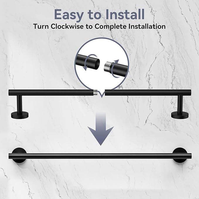 2 Pack Matte Black Towel Bar, 24 Inch Bathroom Towel Rack | Towel Holder Wall Mounted, Thicken SUS304 Stainless Steel Towel Rod Modern Home Decor (Total Length 26-Inch)