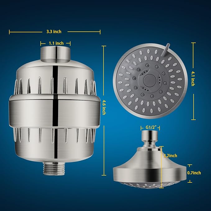 FEELSO Shower Head with Shower Filter, Filtered Shower Head for Hard Water | High Pressure, Anti-clog Nozzles, 5 Spray Showerhead, 15 Stage Water Softener Filters, Remove Chlorine and Harmful Substances