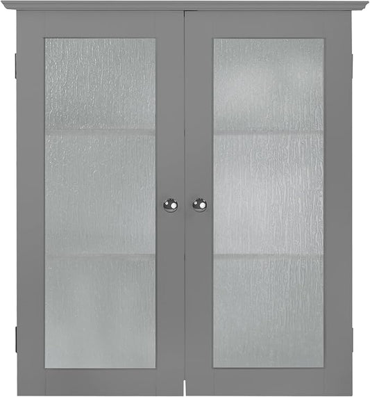 Teamson Home Connor Removable Wall Cabinet, Gray | 2 Glass Doors, 2 Adjustable Shelves