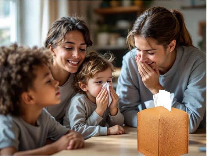 Premium PU Leather Tissue Box Holder - Elegant Hotel-Style Tissue Box Cover for Home, Office & Car Décor, Tissues Cube Organizer for a Natural & Classic Look (Orange 2 Pack)