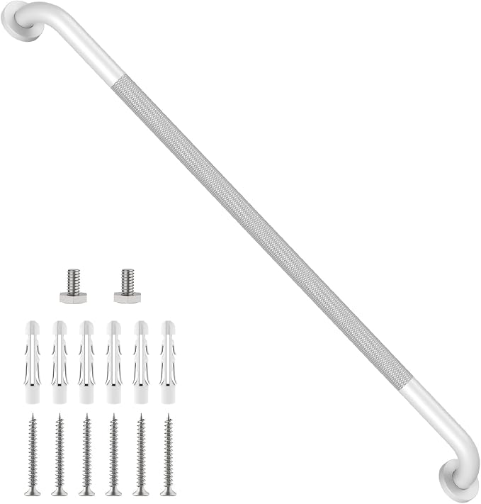 ZUEXT 42 Inch Extra Long White Anti Slip Knurled Safety Grab Bar for Shower | Stainless Steel Bathroom Safety Assist Handle, Heavy Duty Wall Mounted, Balance Support Rail for Seniors Handicap, 1.25" Dia