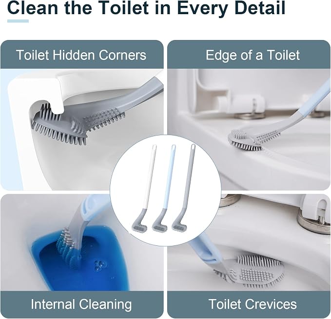 Golf Toilet Brush, Toilet Cleaning Brush, Flexible Bendable Silicone Long Handled Toilet Brush, 360° Deep Toilet Bowl Cleaning Brush,Quick Drying Toilet Brush for Bathroom with a Hook (Blue)