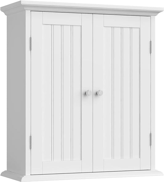 ChooChoo Bathroom Wall Cabinet with 2 Doors, Over The Toilet | 8.8"D x 21.1"W x 24"H, Medicine Cabinet, Adjustable Shelves, Cupboard, White
