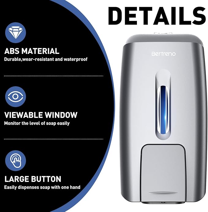 Commercial Soap Dispenser Wall Mount Manual Pump Hand Soap Dispenser 800ml Gel Liquid Hand Sanitizer Dispenser Self Adhesive for Home Bathroom (Silver)