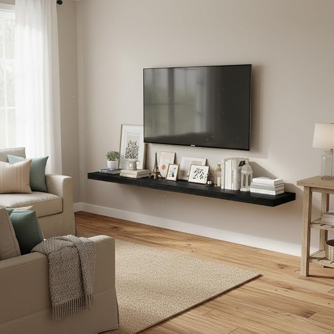 Vivelove Deep Floating Shelves 55x12” Set of 2, Black | Easy Install With Hardware, 2" Thick, Invisible Brackets, Wall Mounted, No Sagging, For Any Room