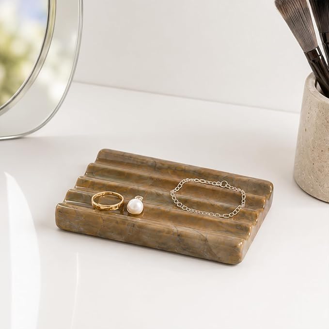 Karibiber Marble Soap Dish, Bar Soap Dish Shower, Green Olive Bathroom Soap Holder, Stone Sponge Holder for Kitchen Sink