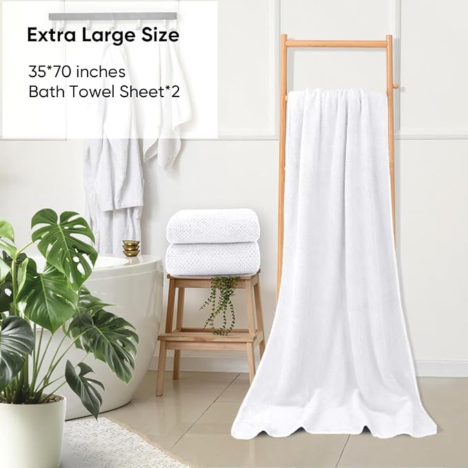 HOMEXCEL Bath Sheets 2PK, 35x70 in, Absorbent&Soft, Extra Large Bath Towel | Lightweight and Quick Drying Microfiber Towels for Bathroom, Yoga, SPA, Fitness, White