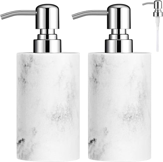 Luxspire Soap Dispenser, Cylinder-Shaped Soap Bottles, Gravel White, 2pack | 320ml Premium resin, modern cylindrical design easy clean pump, 2 bottles, multi-purpose liquid storage