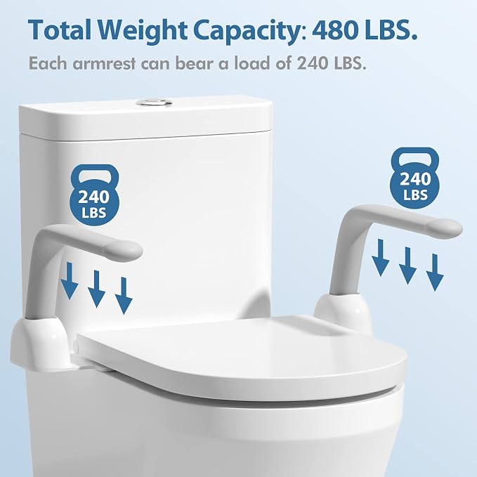 DAILYLIFE Toilet Safety Rails - Heavy Duty Aluminum Armrest Hand Rail for Elderly, Seniors, Handicap, Pregnant - Folding, Compact Design Supports up to 480 lbs | Compact folding aluminum toilet assist arms supporting up to 480 lbs, sturdy safety handra...