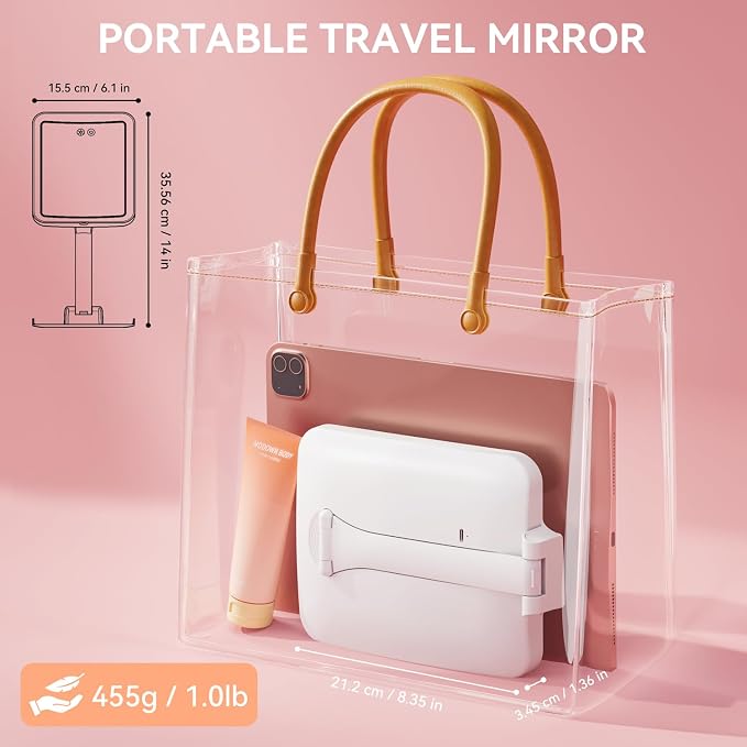Auxmir 30X Magnifying Travel Makeup Mirror, 2000mAh Rechargeable Mirror | 3 light colors with 64 LEDs, touch dimming, compact portable foldable, adjustable height & angle, travel, 30X magnification