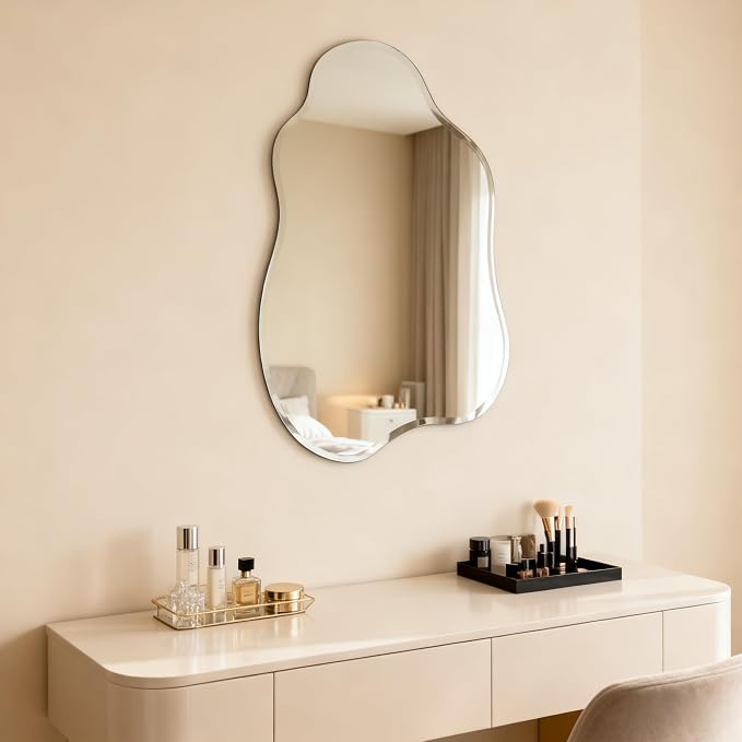 Cloud Shaped Frameless Wall Mirror,20x28 Inch,Beveled Edge Vanity Mirror | Beveled Edge Design Perfect for Vanity Bedroom Entryway Unique Cloud Shape Easy Wall Mount