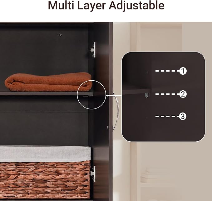 Wall Mount Bathroom & Laundry Storage Cabinet, Wall Size, Brown | Wall-Mounted Storage Cabinet With Door & Adjustable Shelf, Space-Saving MDF Bathroom Organizer, HUS-FRG231